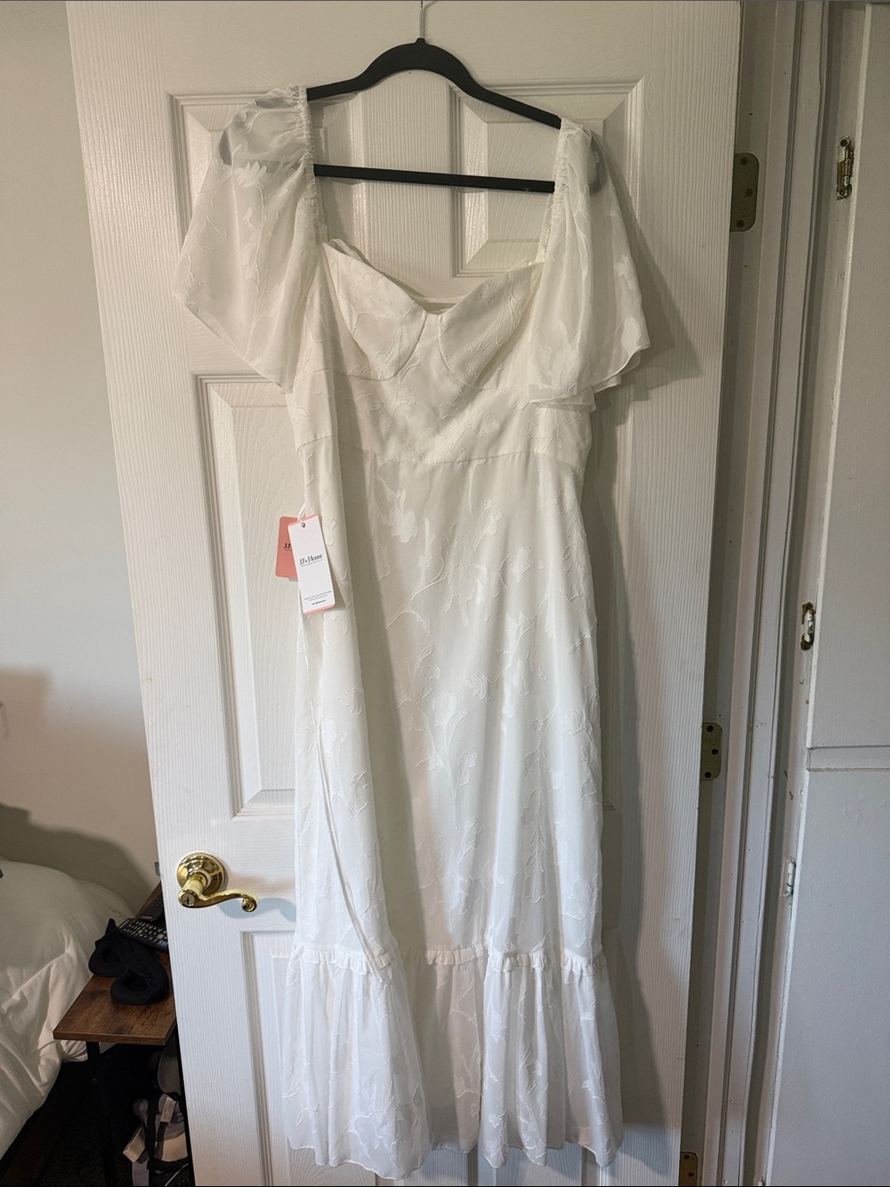 JJs House White Maxi Dress with Flutter Sleeves
